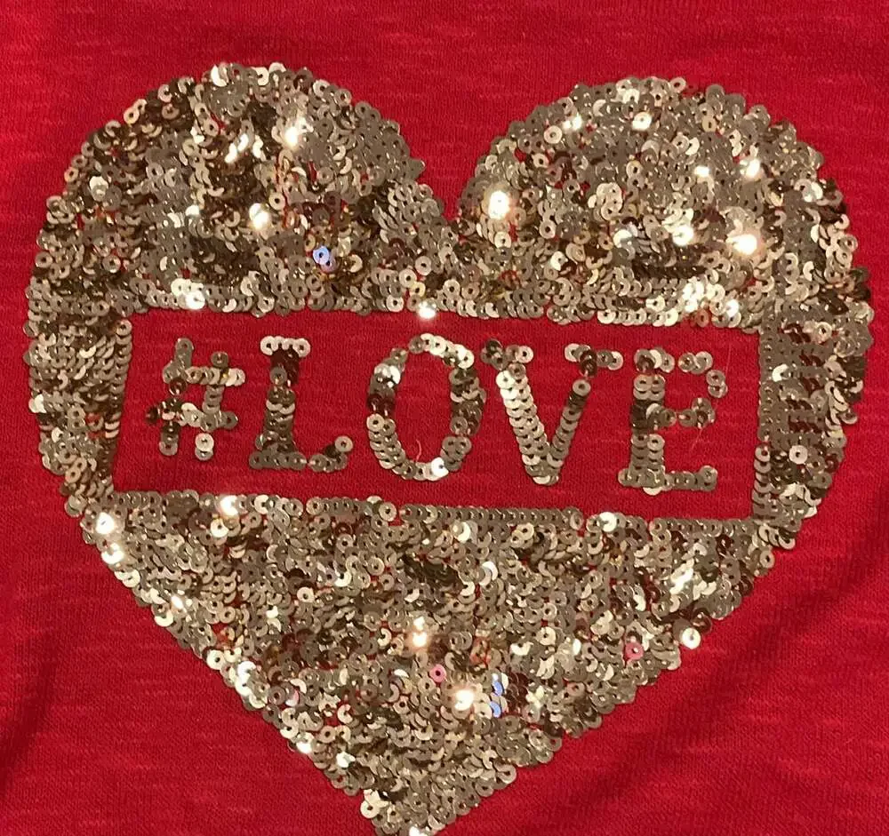 The Children's Place Red Sequin Heart #LOVE Long Sleeve Graphic Shirt Size M 7/8
